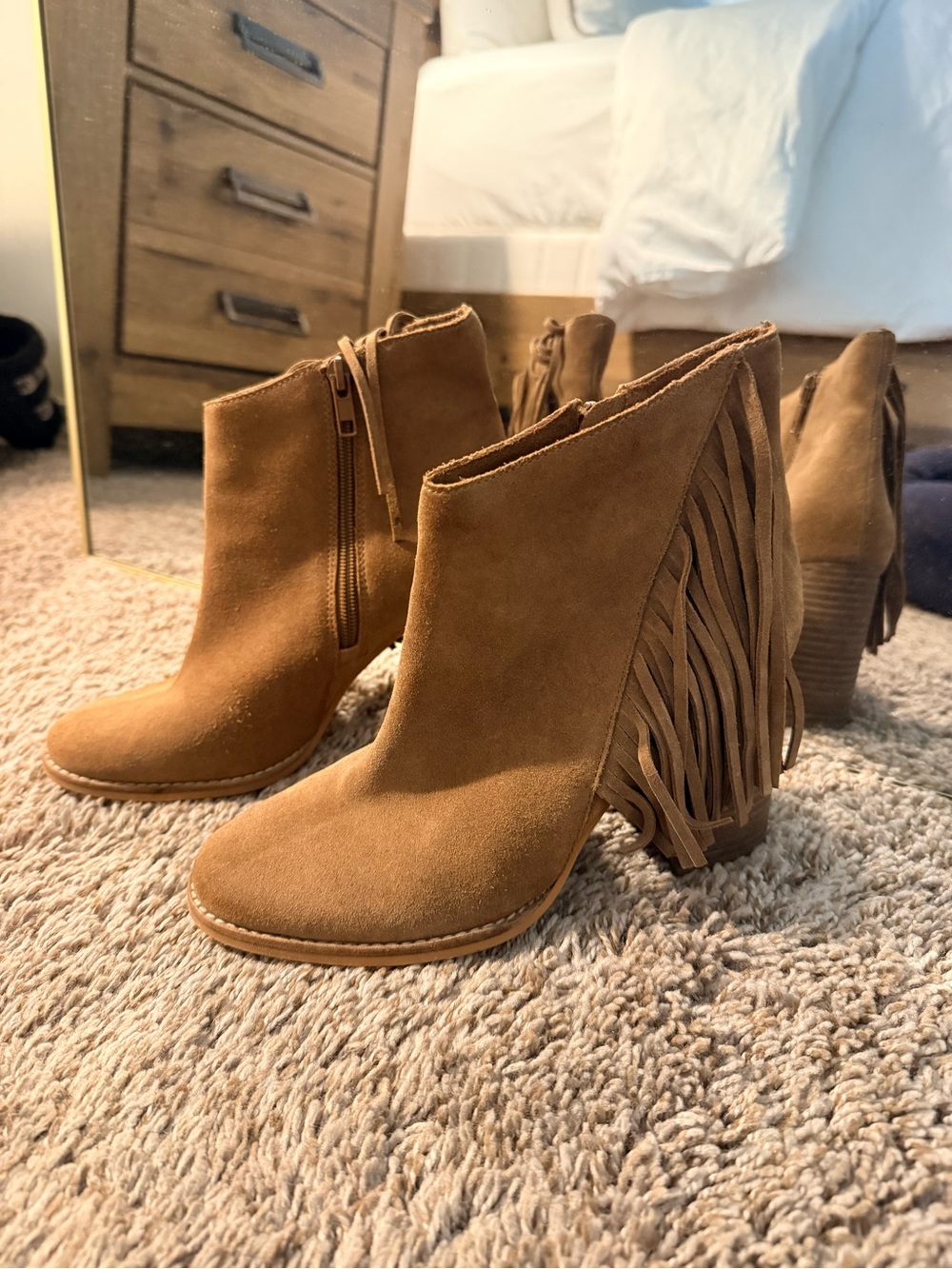 Arturo Chiang Tan Suede Fringe Ankle Booties